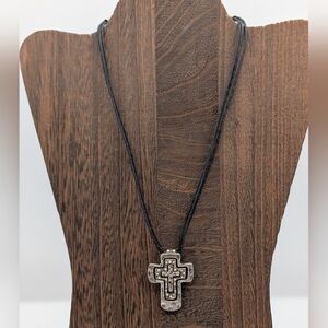 Premier Designs Black Cord Necklace with Silver Cross Pendant